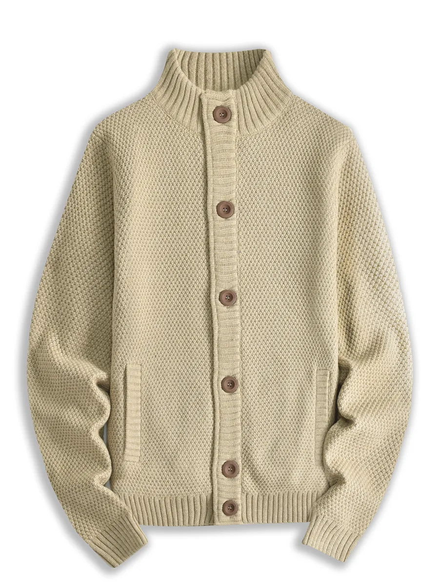 

Мужской вязаный кардиган с высоким воротником, на флисовой подкладке, свободного кроя, больших размеров, на пуговицах, повседневный, модный свитер