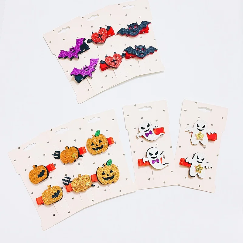 24Sets Glitter Bat Ghost Pumpkin Hairpins Cartoon Hallowmas Hair Clips Halloween Party Headwear Boutique Hair Accessories