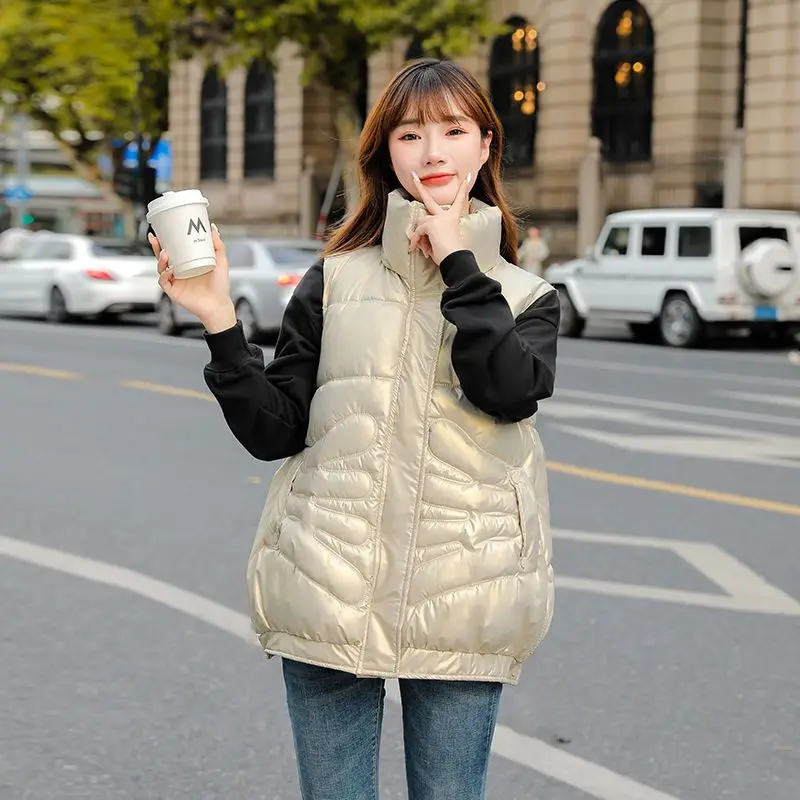 

2024 Plus Size Winter Down Cotton Vest Women Casual All-Match Sleeveless Jacket Windproof Waistcoat Q434