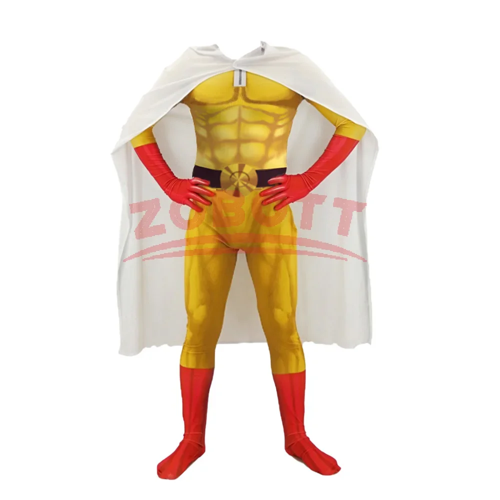 

One Punch Man Cosplay Costumes For Saitama Anime Cosplay Bodysuit Superhero Halloween Jumpsuits Outfits with Cloak Role