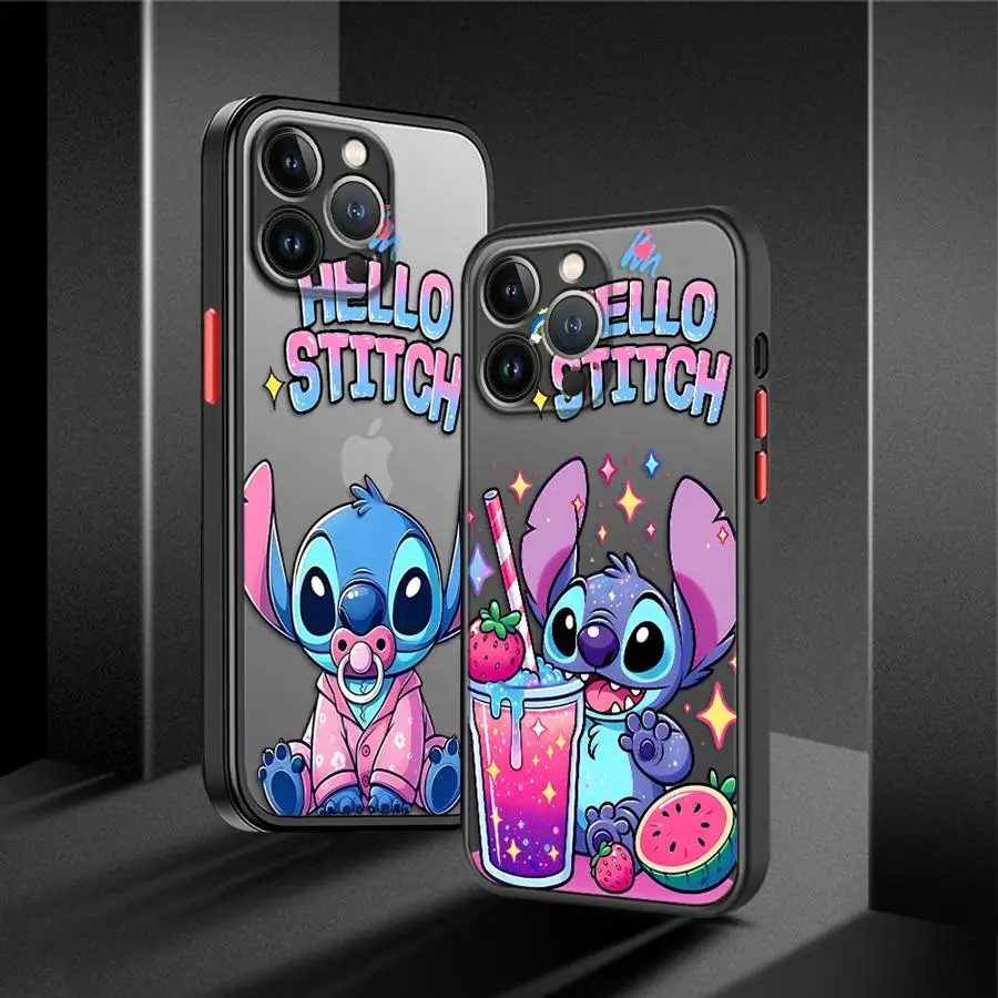 Disney Stitch And Angies Phone Case for iPhone 16 15 11 12 13 14 Pro Max 16 Plus 12 Mini 7 8 XS 15Pro Shockproof Matte Cover