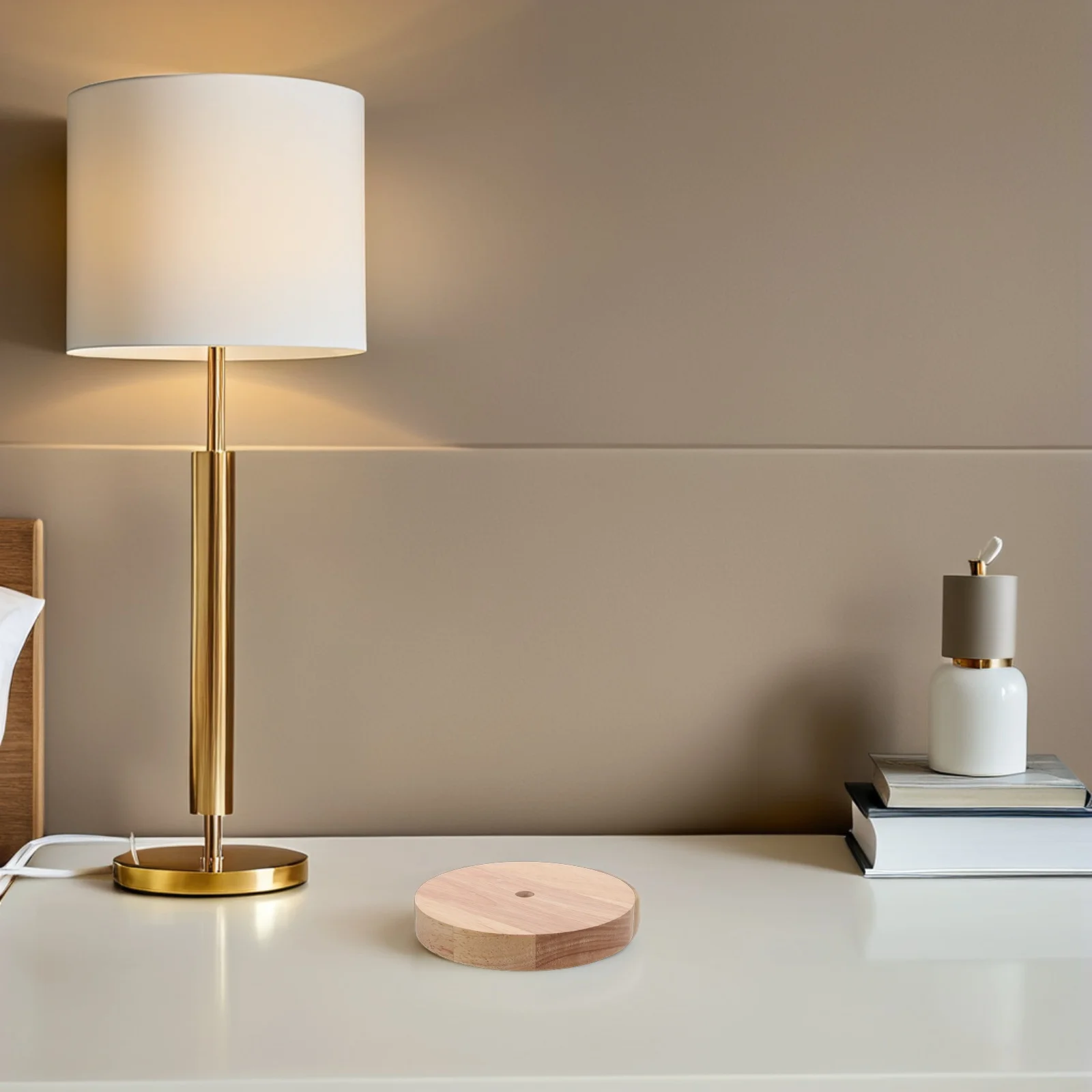 

2Pcs Rustic Wood Lamp Base Solid Round Table Lamp Stand Compatible E27 E14 Bedroom Living Room Office Round Table Base