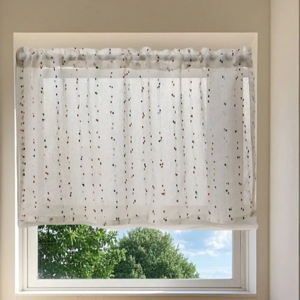 Vintage Cotton Linen Kitchen Tier Curtains Embroidery Light Filtering Cafe Curtain Short Length Floral Valance Home Use
