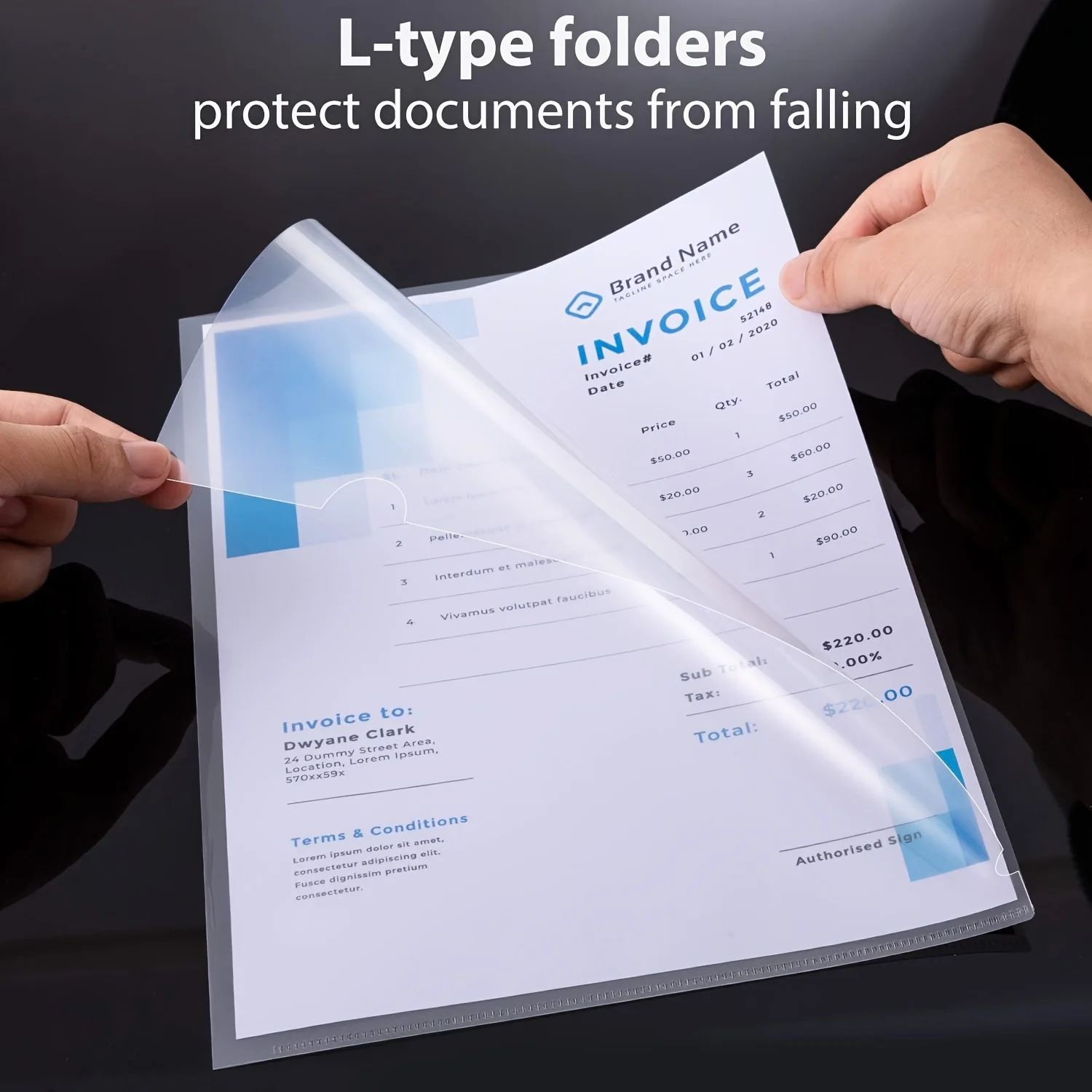 

100pcs (12.05x8.5in) Clear L-Shaped File Folders & A4 Document Holders, Plastic File Envelopes,Single-Clip Organizers for Office