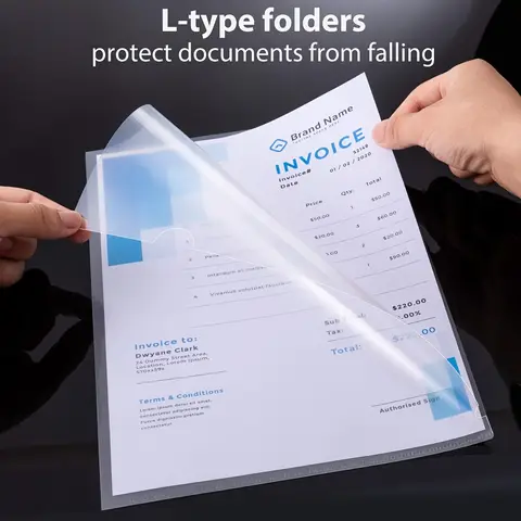 100pcs (12.05x8.5in) Clear L-Shaped File Folders & A4 Document Holders, Plastic File Envelopes,Single-Clip Organizers for Office