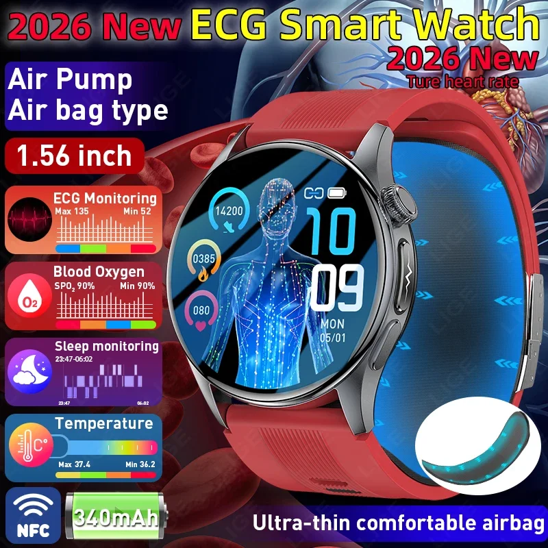 

2026 New Health Air pump airbag Accurate Blood Pressure Measure Smart Watch ECG+HRV lipids Uric acid AI Diagnosis Smartwatch NFC