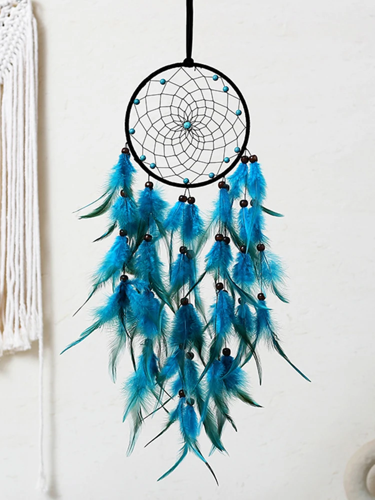 Light Blue Dreamcatcher Pendant Handmade Exquisite Dream Catcher Wall Decoration with Lucky Pendant