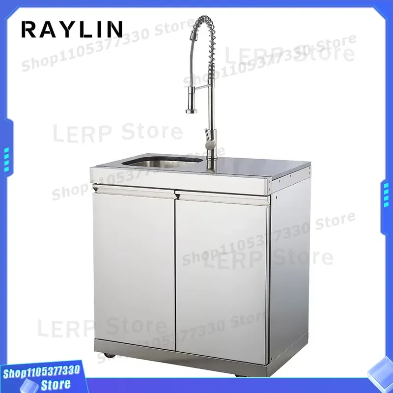 304 Stainless Steel Outdoor Kitchen Modular Frame with Gas Grill Sink Refrigerator and Cabinets Luxury Marble Countertops