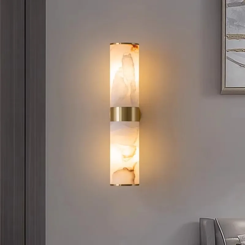 Natural Spanish Marble Copper Wall Sconce Light Luxury Lamps Home Decor Mirror Alabaster Indoor Home Wall Light