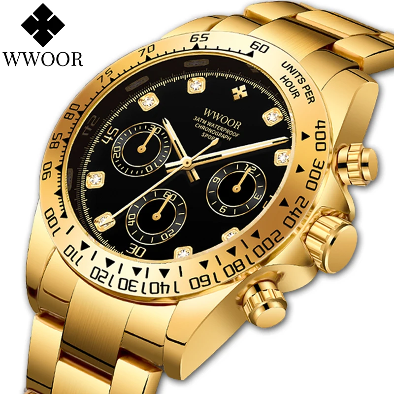 WWOOR 2023 New Mens Watches Top Brand Quartz Japanese Chronograph Stopwatch Waterproof Stainless Wristwatches Relogio Masculino