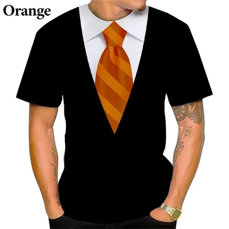 

Funny Fake Suit Men's T-Shirts 3D Printed Tuxedo Bow Tie Graphic T Shirts Short Sleeve Casual Summer Tees T-Shirts for Men Tops