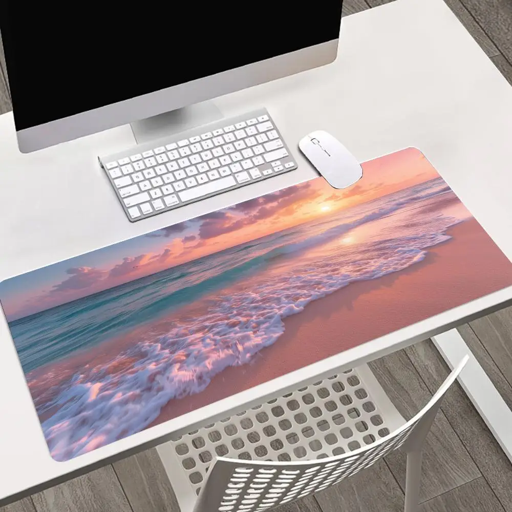 Sunset Ocean Waves Beach Large Gaming Mousepad Laptop Accessory Desk Mat Large Office Rug Carpet Desk Decorating Xxl Mouse Mat