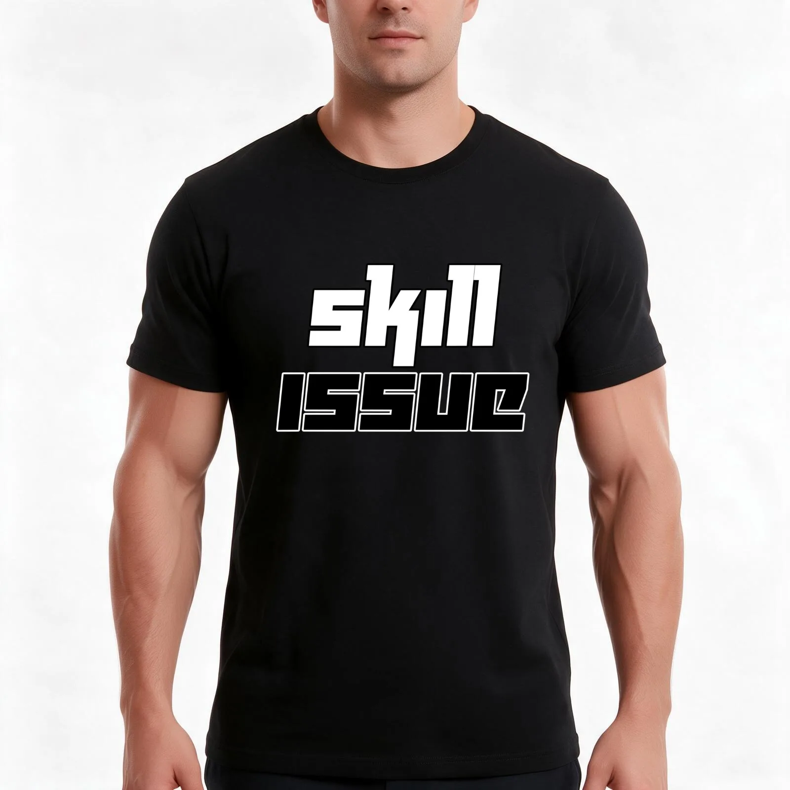 Skill Issue Typographic Meme T-Shirt, Summer Casual Cotton Tee, Oversized Streetwear Tops, Vintage Graphic Print, 100% Cotton