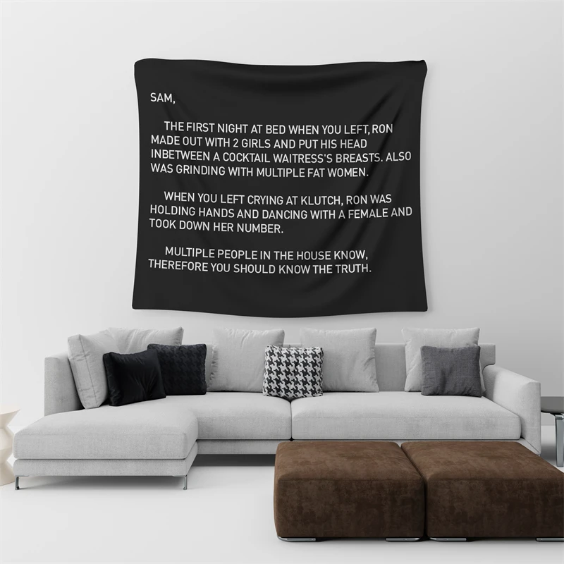 Gaslight Gatekeep Girlboss Sam's Note Jersey Shore Anonymous Letter to Sammi Tapestry Wall Hanging Art for Bedroom Living Room