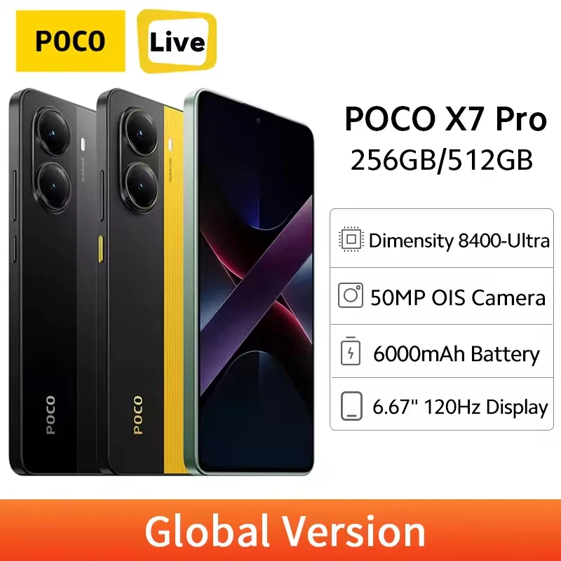 Мобильный телефон глобальной версии POCO X7 Pro с 5G NFC кристаллами, AMOLED-дисплеем 1,5 К, частотой 120 Гц, OIS-камерой 50 Мп, плотностью 8400-Ultra IP68 Мобильный телефон глобальной версии POCO X7 Pro с 5G NFC кристаллами, AMOLED-дисплеем 1,5 К, частотой 120 Гц, OIS-камерой 50 Мп, плотностью 8400-Ultra IP68