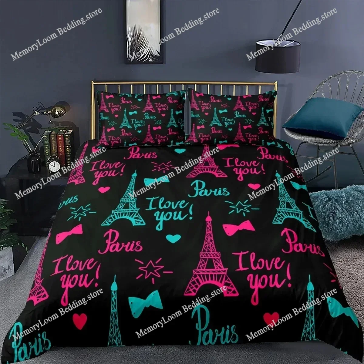 Paris Eiffel Tower 3D Duvet Cover Bedding Set Comforter Linen Pillowcases Home Decor Single Double Home Textileextile