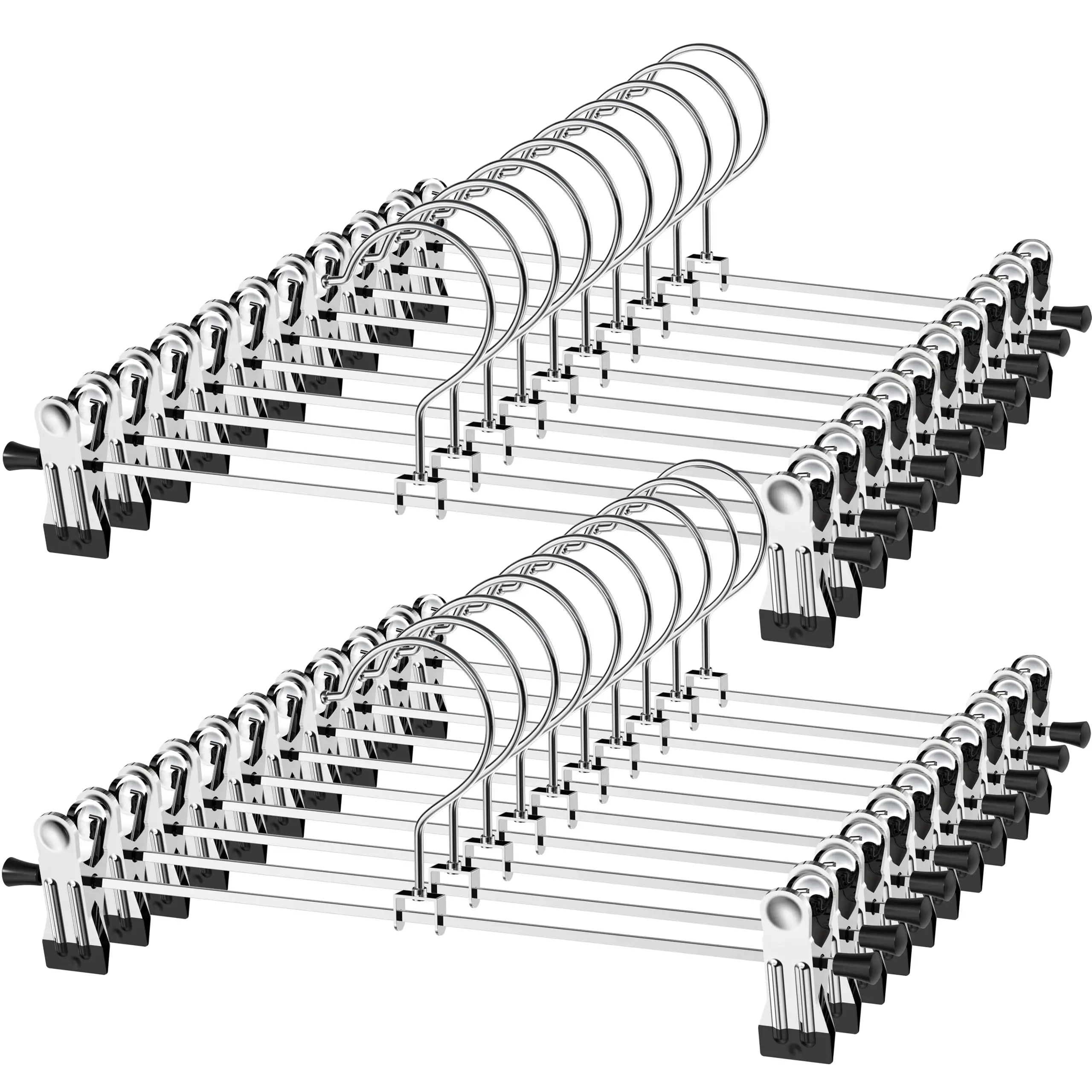 Pants Hangers with Clips Heavy Duty 10 Pack, Adjustable Metal Pants Hanger, Skirt Hangers with Clips Space Saving Hangers