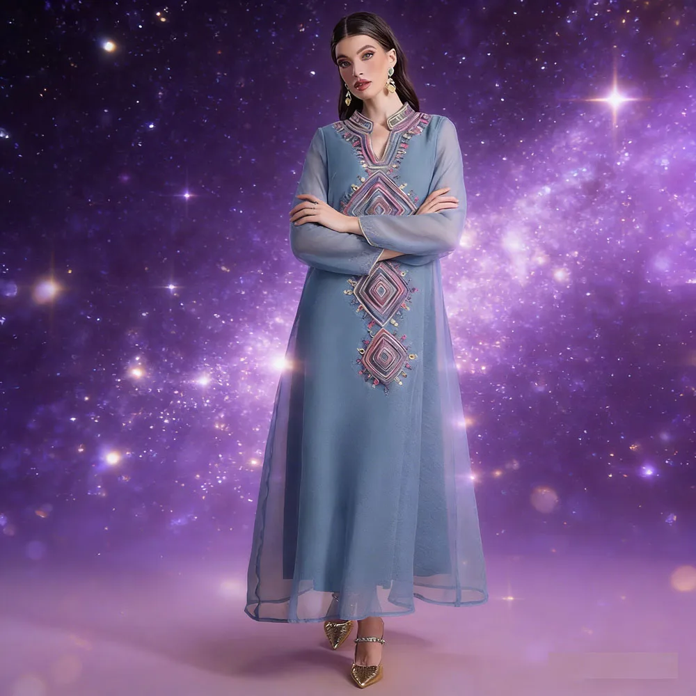 

Марокканское женское вышитое длинное платье, Дубайская абайя, мусульманское вечернее платье для торжеств, турецкий кафтан, джеллаба на Ид, исламская джалабия, платья-вестидос