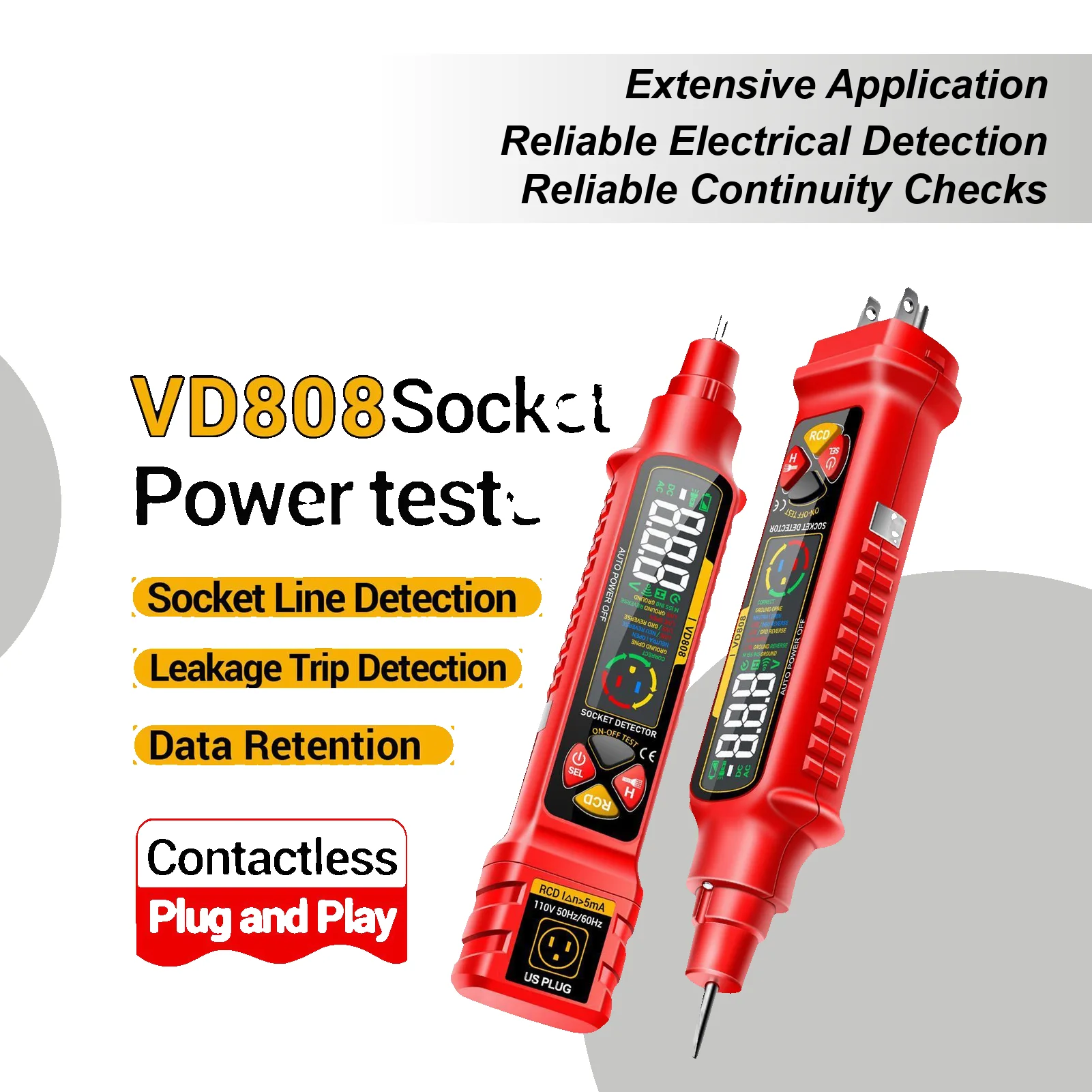 

Тестер розеток Умный прибор для проверки розеток со светодиодным дисплеем и подсветкой Автоматический выключатель переменного тока 2-300 В для домашнего электроэнергетического автокемпера