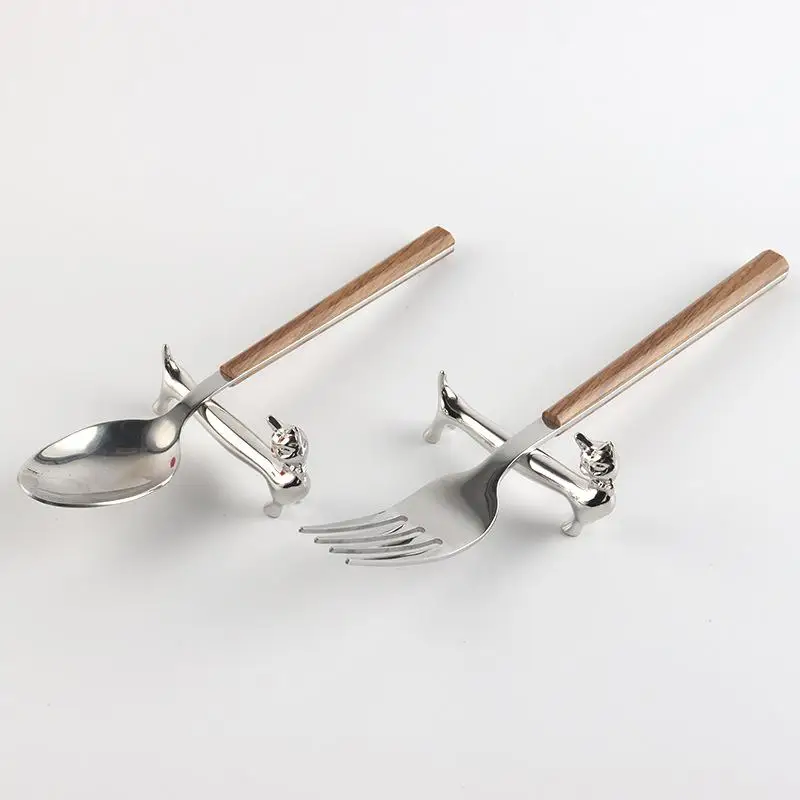 1Pcs Stainless Steel Chopsticks Rack Fork Storage Holder Durable Cat Design Chopstick Holder Art Craft Table Decoration