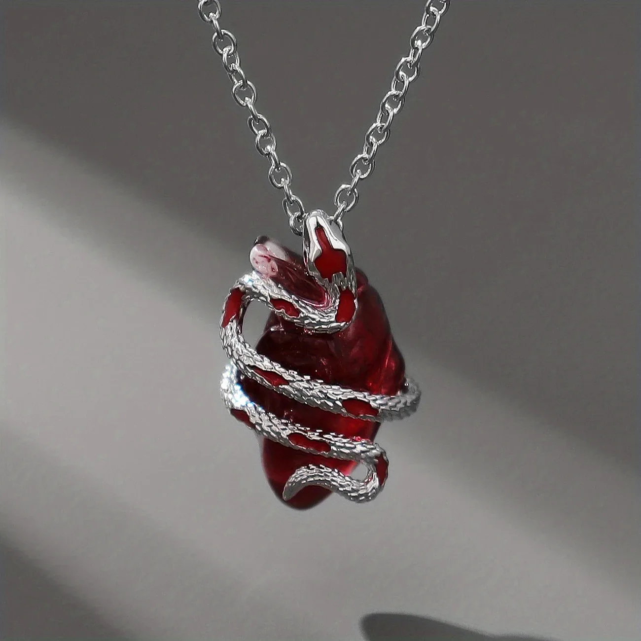 

Gothic Snake Wrapped Resin Heart Pendant Necklace Dark Style, Pendant Necklace, Y2K Jewelry for Women men gift