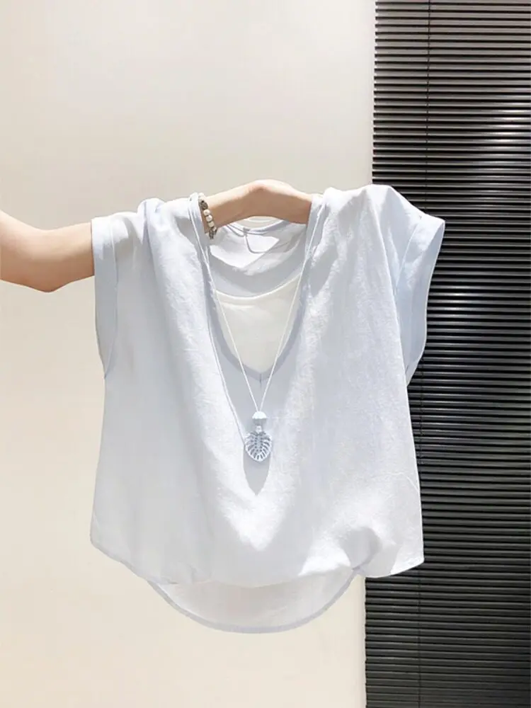 

Korean Style V-Neck Short Sleeve Loose Fit Shirt Women's Summer New Design Slimming Commute Top Breathable Cotton Blend