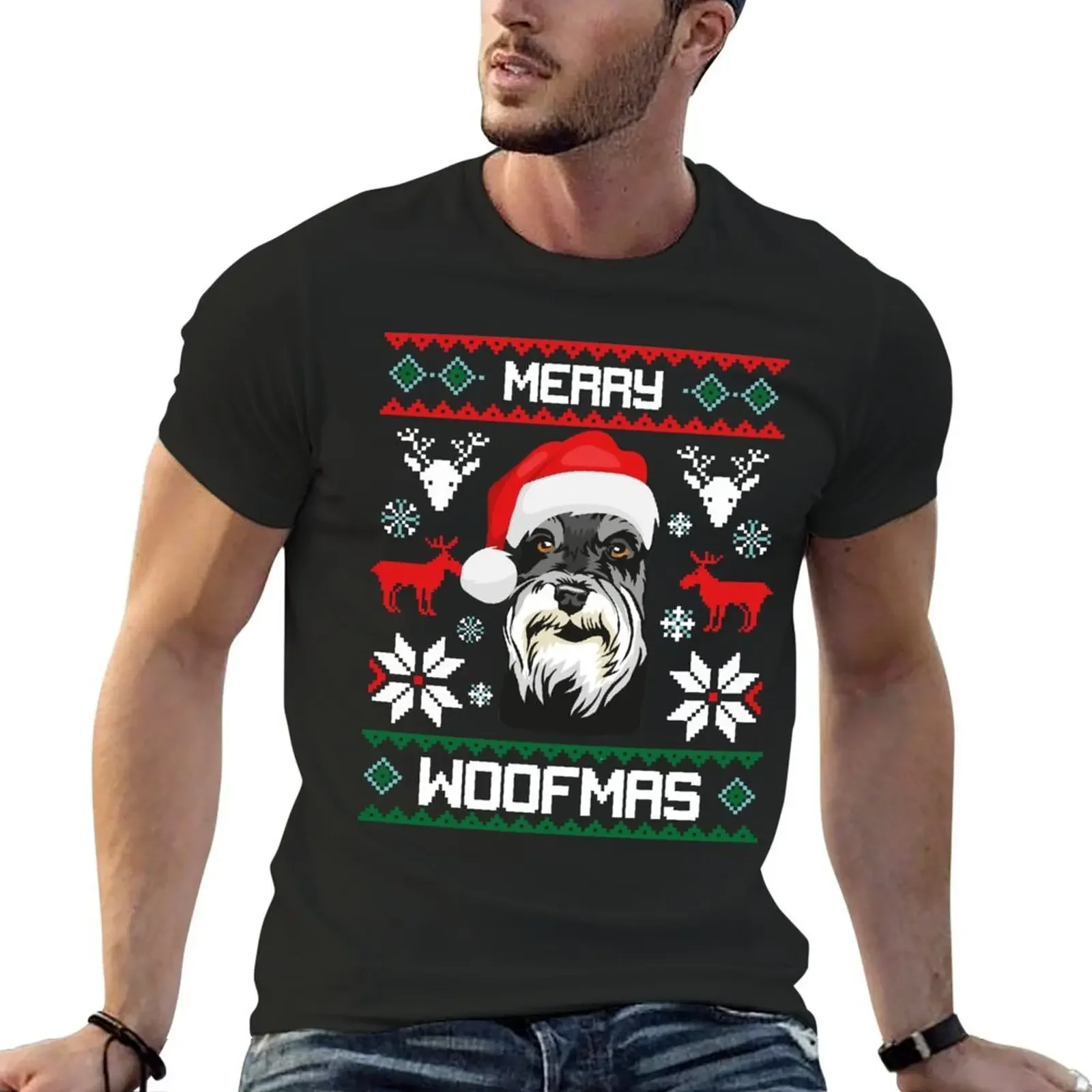 Miniature Schnauzer Merry Woofmas Christmas Gift T-Shirt oversized t shirt shirts graphic tees men clothings