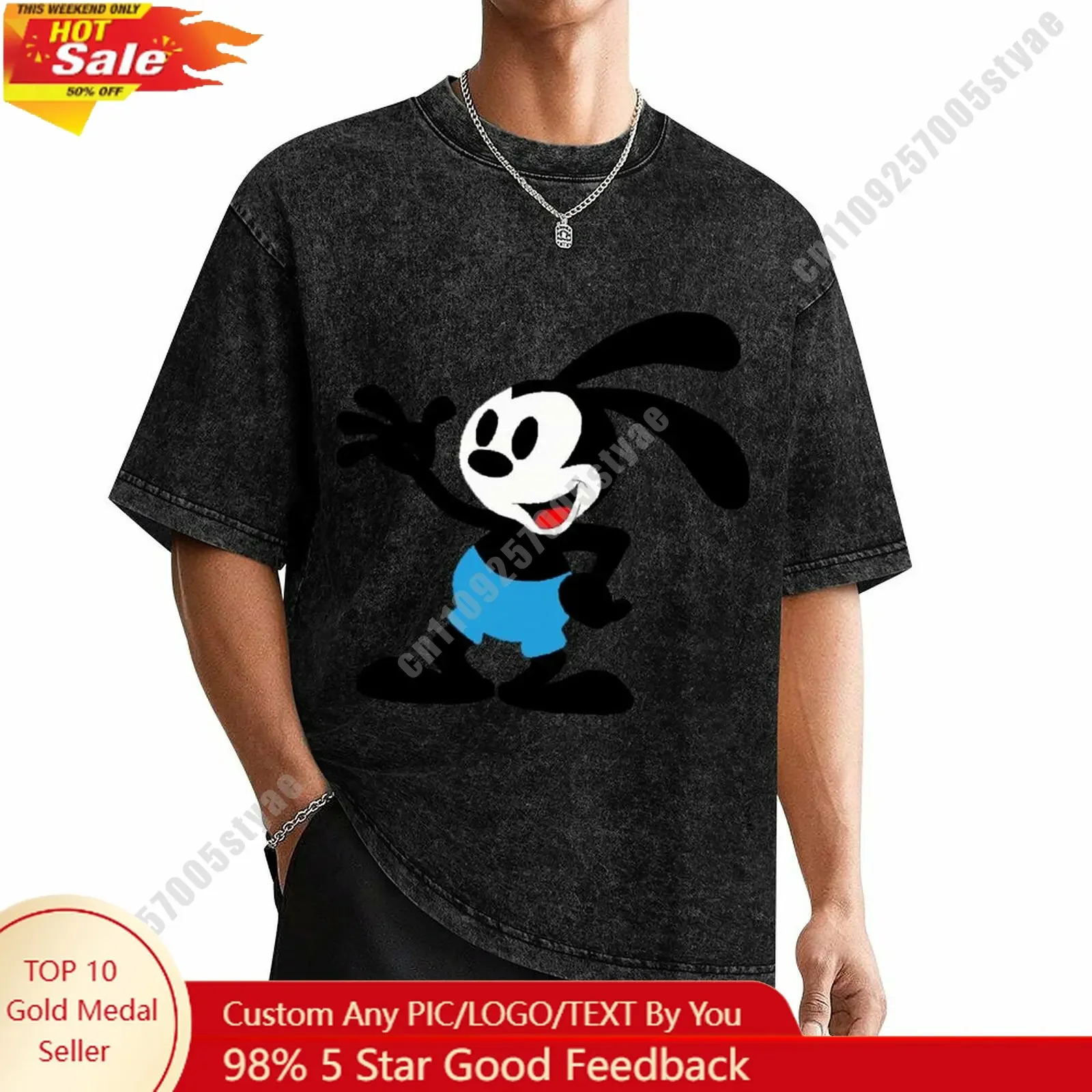 

Oswald T Shirt Disney Customizable Personalize Your Own Design Heat Transfer Printing Vintage Washed Dropped Shoulder T-shirt