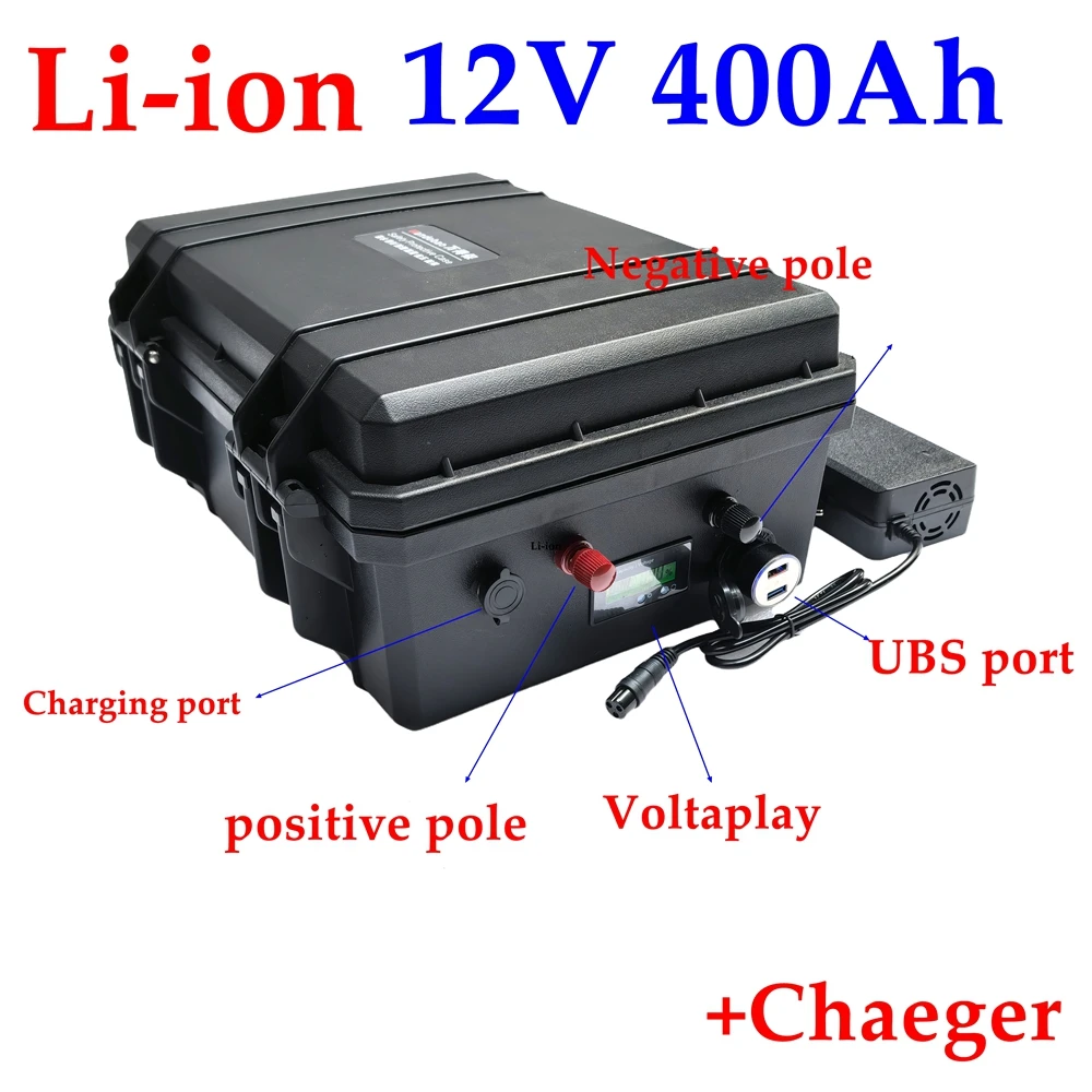 

2V 400AH lithium ion battery 12v li ion with 200A BMS for inverter caravan camping power supply light boat + 20A Charger.