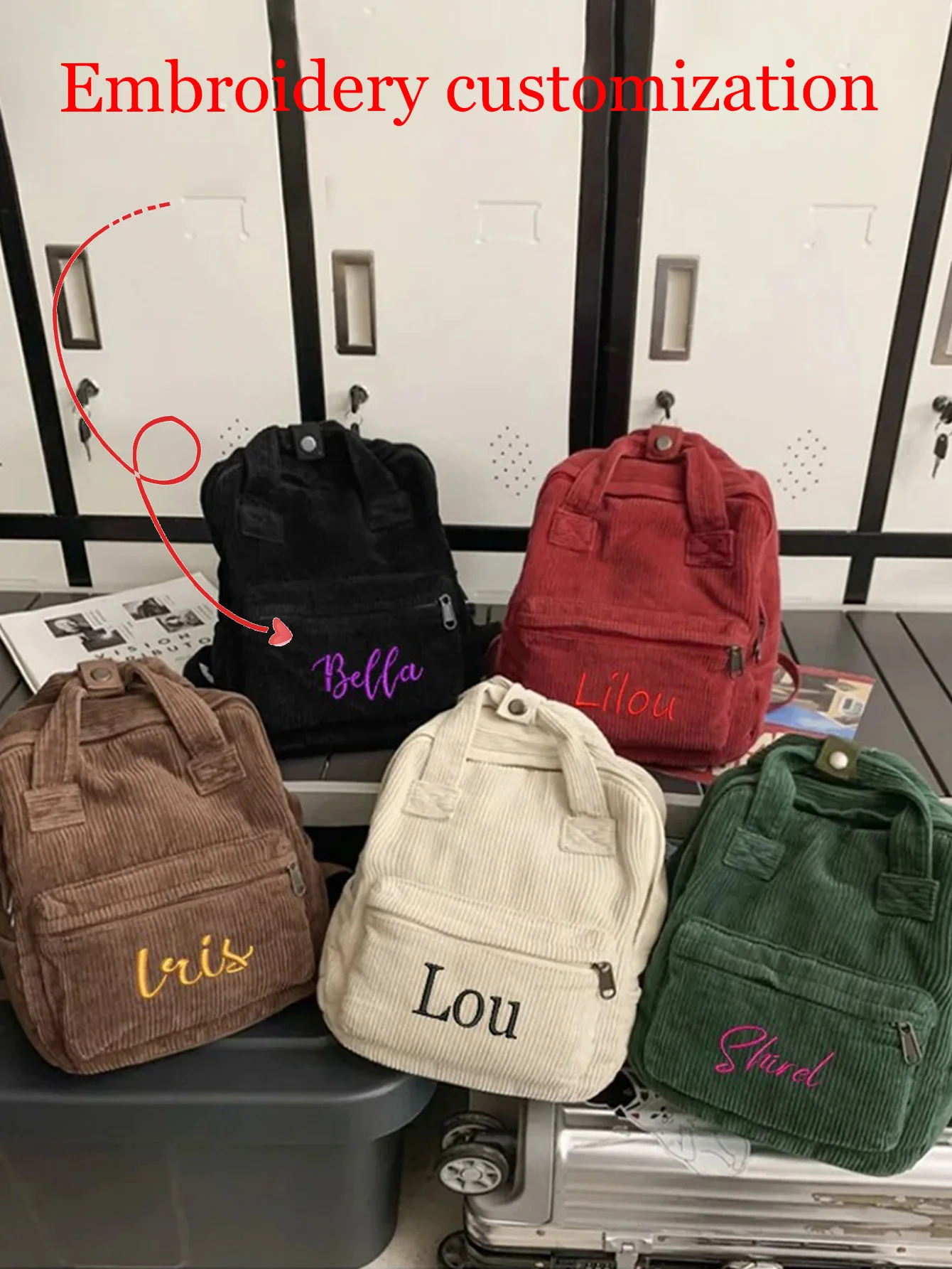 

(Please private message customer service) Embroidery DIY text customization, corduroy backpack