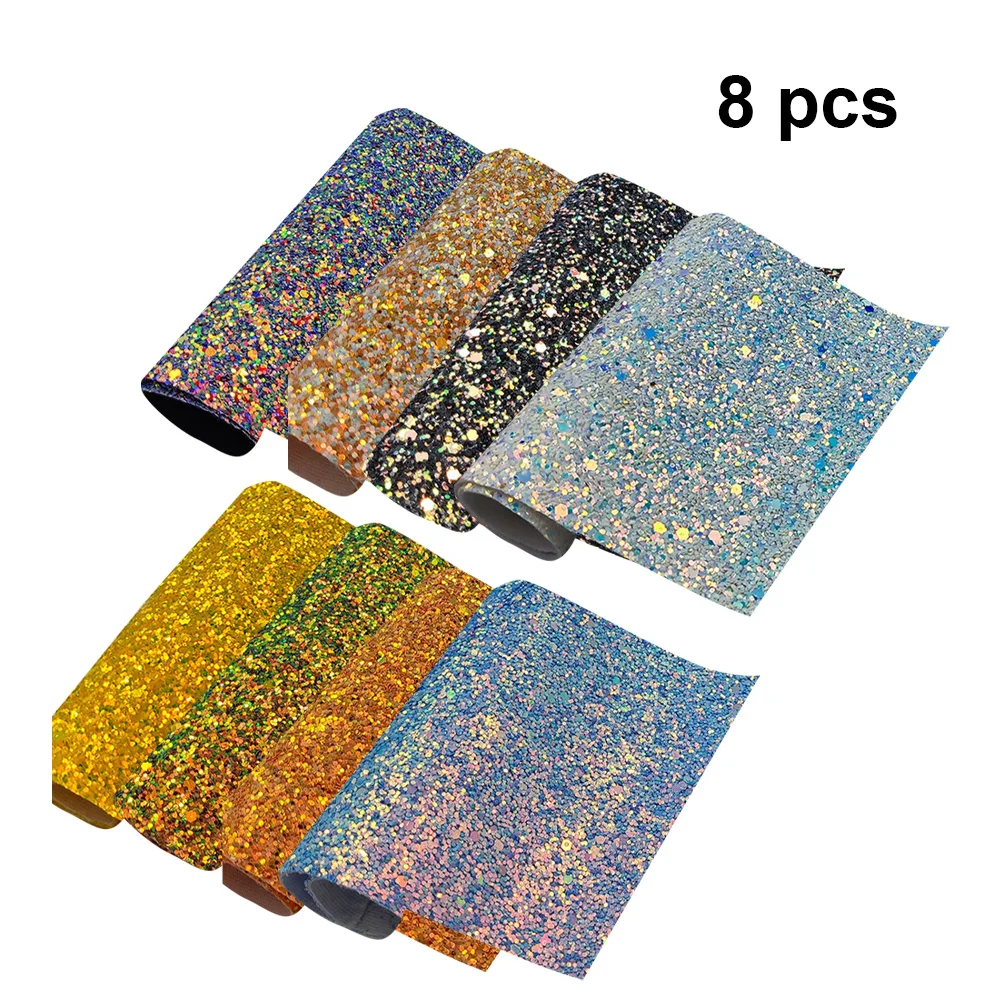 

8Pcs Holographic Coarse Powder DIY Craft Sheets Glitter Dotted Pattern Shiny Faux Assorted Color