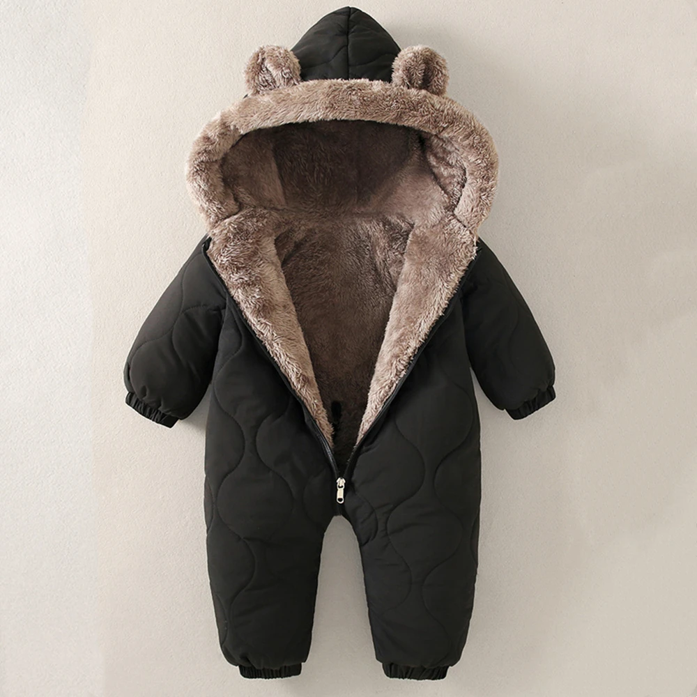 Neugeborenen-Jungenkleidung für Herbst und Winter, Fleece-gefütterter Kapuzen-Strampler, Perfekt für Outdoor-Aktivitäten, Kleinkind-Mädchenkleidung – Detail 2
