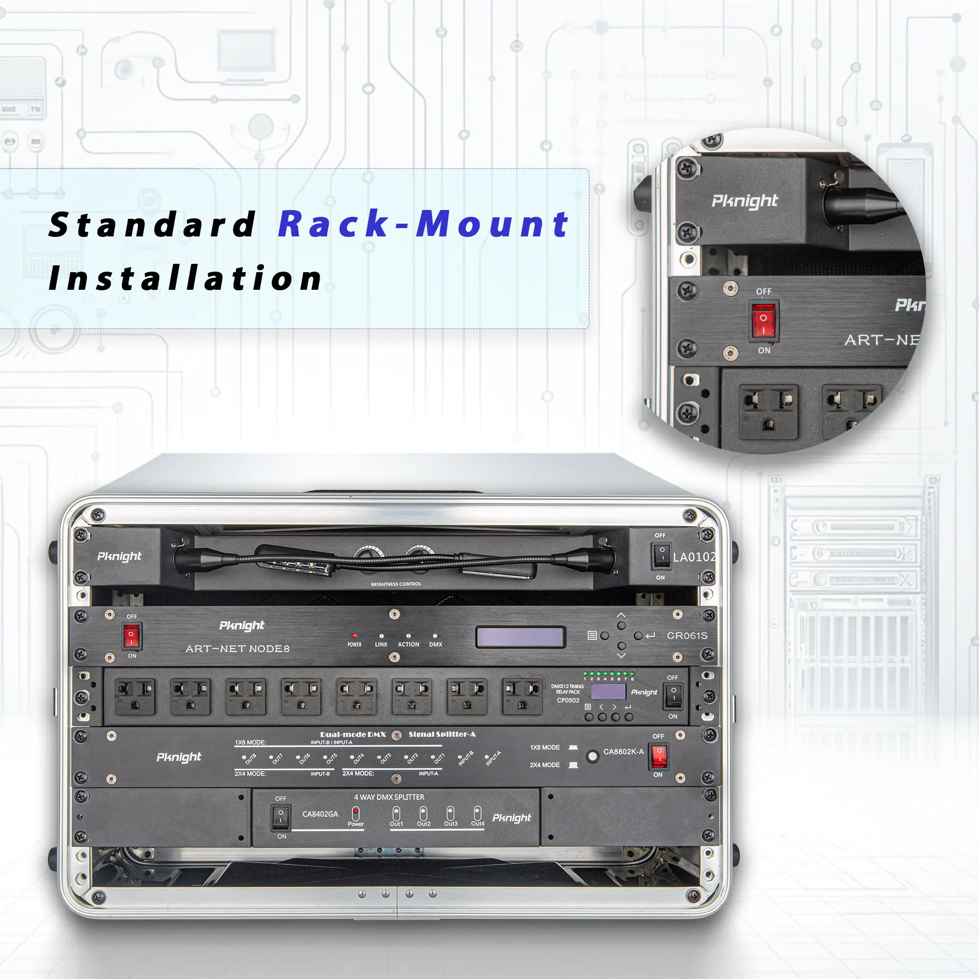 Imagem -04 - Pknight-interface Artnet Dmx 19 Rack Controle de Rede de Iluminação de Palco 1u Interface Cr061s Canais