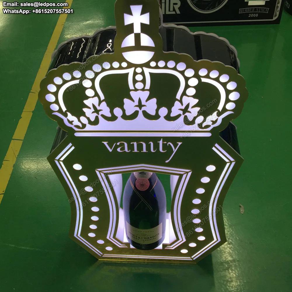 Oplaadbare Gouden Led Verlichte Champagne Moetchandon Fles Presentator Veredelde Display Rack Wijnfles Houder Vip Service