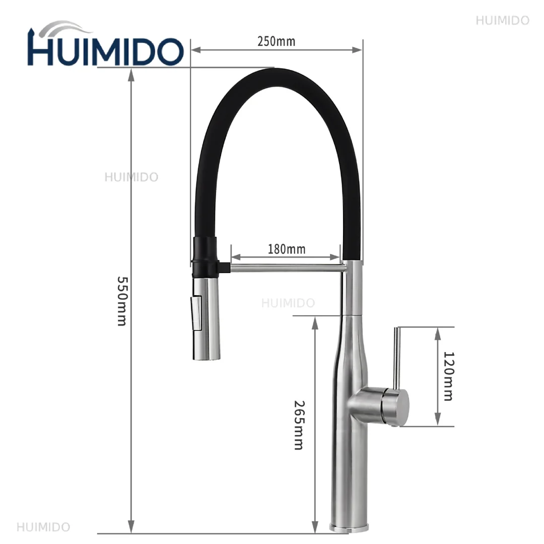 Gray Pull Down Sink Faucet Brushed Nickel Kitchen Faucet Tap Hot and Cold Red Spring Faucet SUS304 Rotation Pull Down