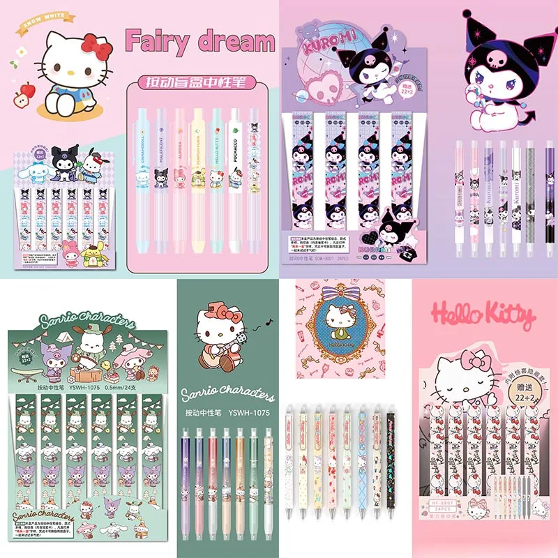 

24pcs/lot Sanrio Kuromi Kitty Press Gel Pen Cute Pochacco Melody 0.5mm Black Ink Neutral Pens Gift Office School Supplies