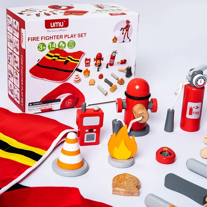 

Fireman Simulation of Firefighter Play Suit Childrens Role Playing Educational Toys Wooden Fire Extinguishers Fire Tools