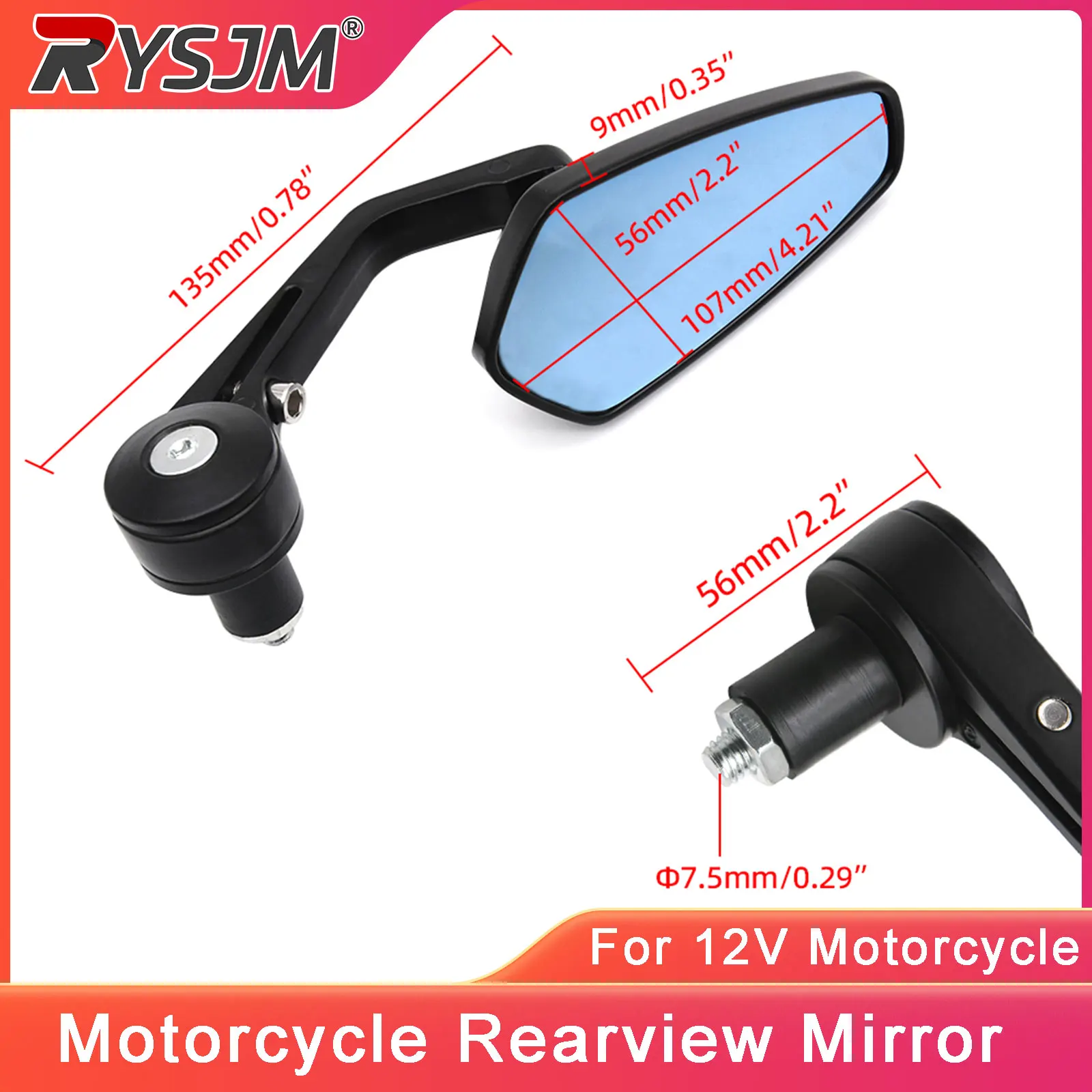 A Pair Motorcycle Rearview Side Mirrors Universal Scooter Handle Bar End Handlebar Mirror For Harley Yamaha Honda Motorcycle