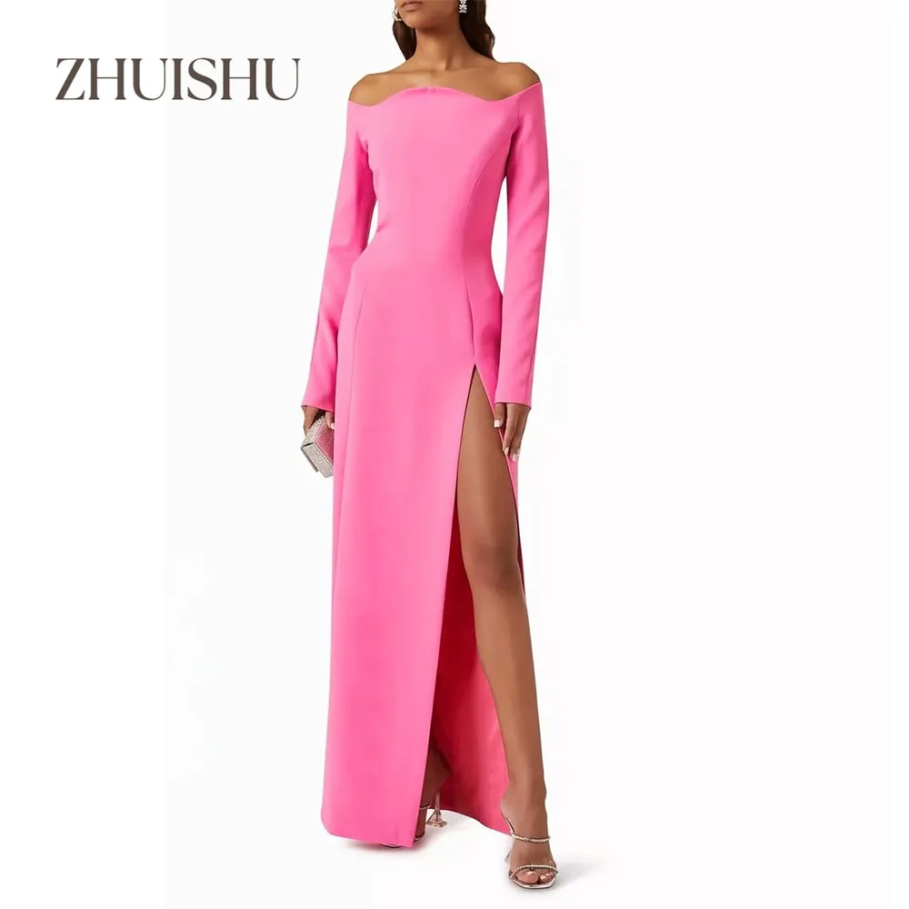 

ZHUISHU Elegant Women Evening Dresses with Slit Long Sleeves Customized Simple Modest Party Gown Banquet Dinner Formal Dresses