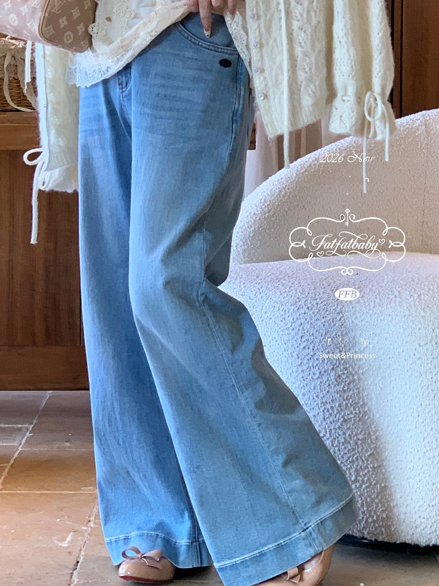 

High Waist Cotton Stretchy Denim Pants Flared Legs Retro Waed Blue Slimming Leg a plus Size Women's Jeans