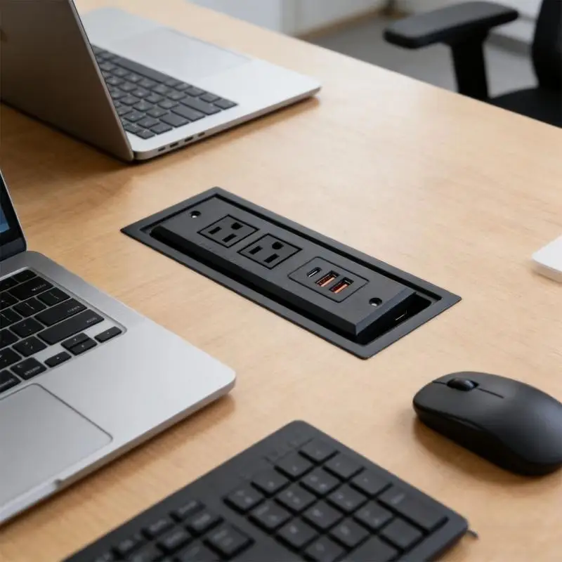 Conference Table Power Box with 2 Power Socket 2 USB 1Type C Charging Long Cord 