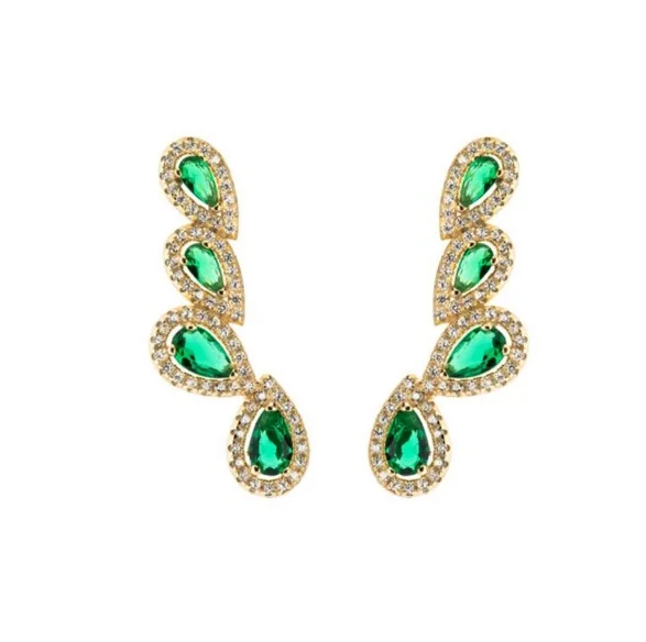 Fashion green cz stone jewelry teardrop cubic zirconia long climber earrings for women Romantic European lady fashion earring