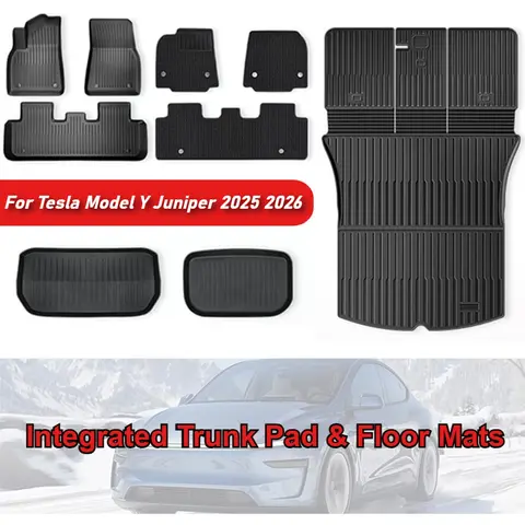 แผ่นรองพื้นท้ายรถแบบรวมสำหรับ Tesla Model Y Juniper ปี 2025 2026 วัสดุ TPE ป้องกันเบาะหลัง ผ้าปูพื้นสองชั้น ป้องกันสัมภาระ