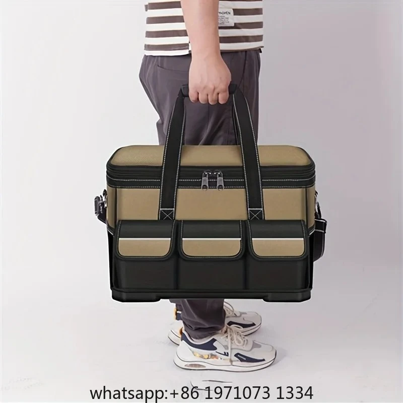 One-Piece Electrician's Tool Bag, Square Pocket Canvas Repair Tool Box, Large Capacity Tool Bag, with Adjustable Shoulder Strap view 3