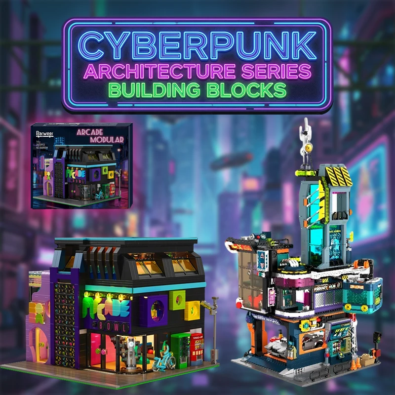    Cyberpunk-Haus-Baustein-Set Stadtarchitektur-Montagemodell-Bausteine-Kit Desktop-Dekoration Kreatives Spielzeug Geschenk für Erwachsene
