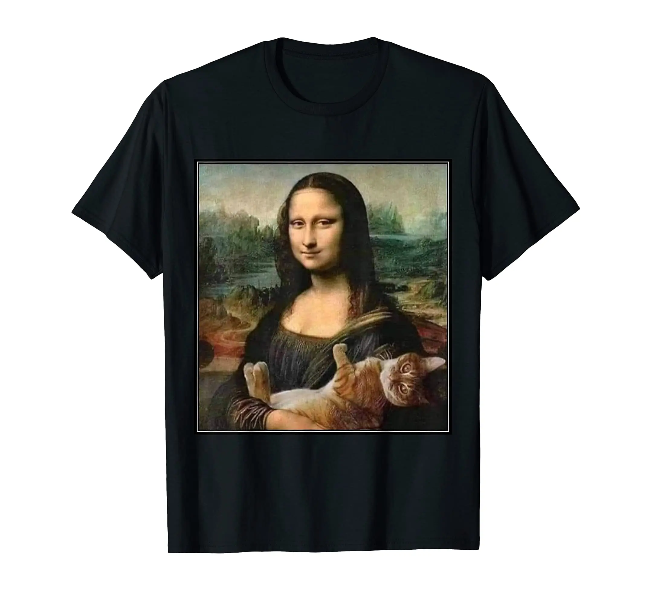 

Hot-Selling Fashion Mona Lisa With Kitty Cat Funny Short Sleeve Men Women Leisure Drop Pure Nice Cotton Loose Tee