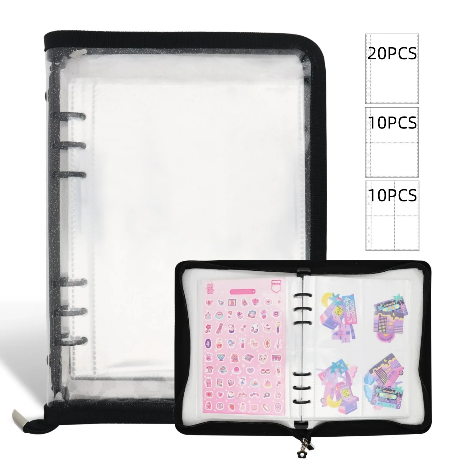 A5 Binder with 40 Sheet Double Sided Pages Collecting Book Album Pockets Zipper Sticker Supplies Collection Keeper Holder Book