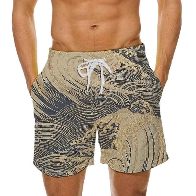 Man\'s Beach Shorts Swim Sportswear Boardshort Wave 3D Printed Fitness Short Pants Male Oversized Gym Trunks Surf Board Swimsuit