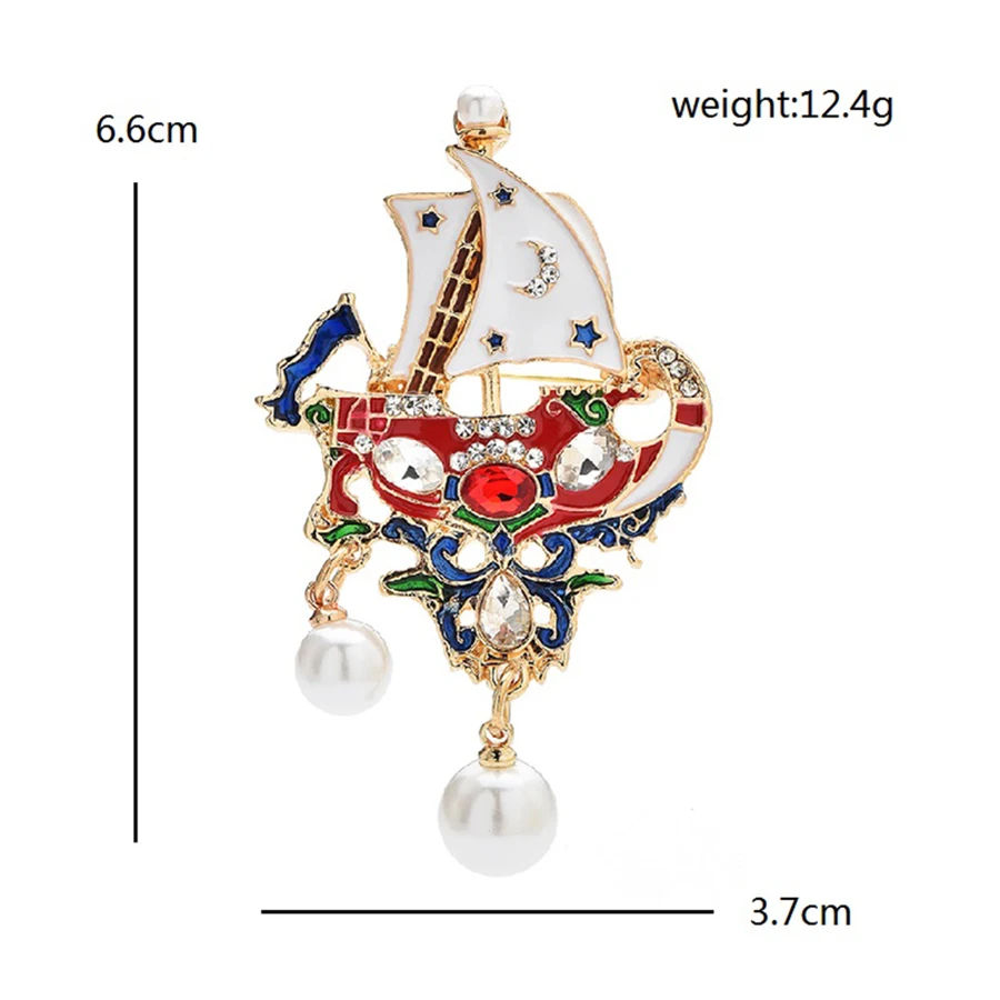 Charming Sailboat Brooches For Women Men Retro Pearl Enamel Lovely Boat Party Office Brooch Pins Gifts