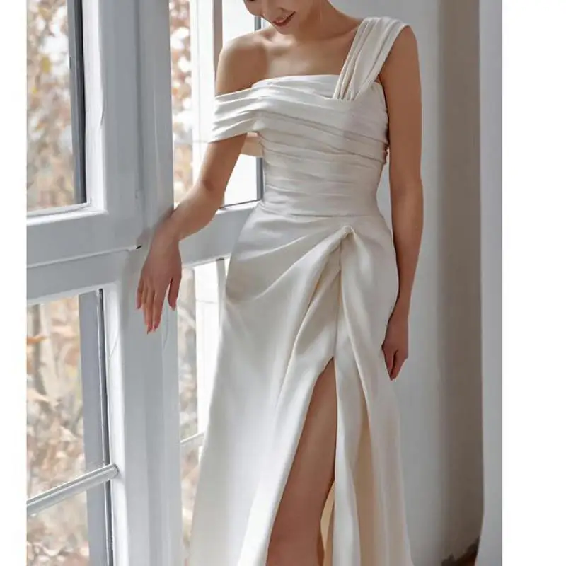 Sexy Split Wedding Dresses For Women 2024 Newest Simple Long Bridal Dress Elegant Long Soft Satin Vestidos De Novia Customized